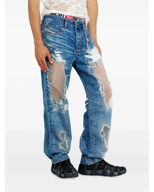 DIESEL Blue X Tinder D-Macs Distressed Mesh-Panel Jeans for men