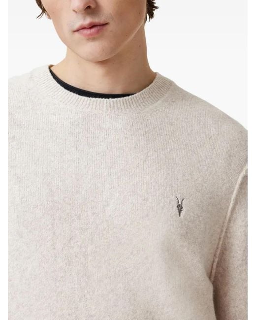 AllSaints White Logo-Embroidered Crew-Neck Jumper for men