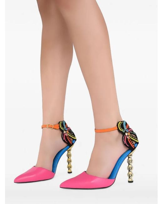Kat Maconie Pink Ezili Crystal-Embellished Chain-Heel Pumps