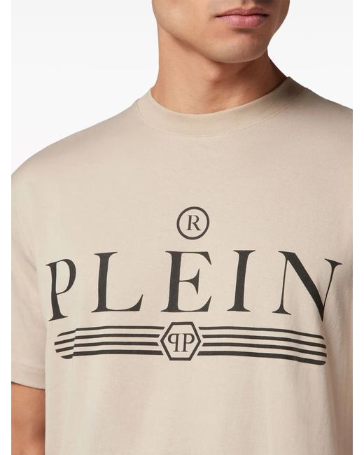Philipp Plein Natural Logo-Print Cotton T-Shirt for men