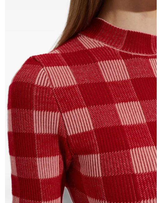 AMI Checkered Wool And Cotton Short-Sleeve Sweater