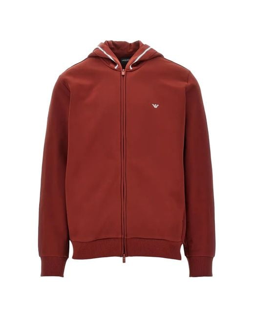 EA7 Red Zip-Up Logo-Patch Hoodie for men