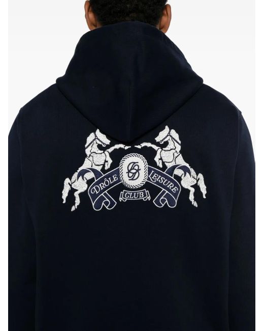 Drole de Monsieur Hoodie Met Geborduurd Logo in het Blue voor heren