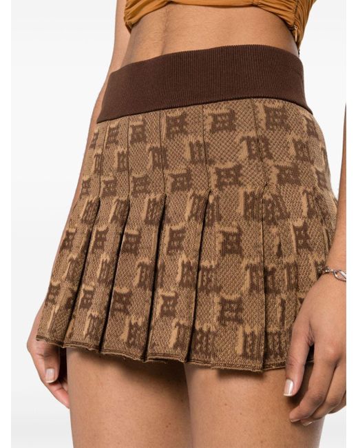 M I S B H V Brown Monogram-jacquard Pleated Mini Skirt