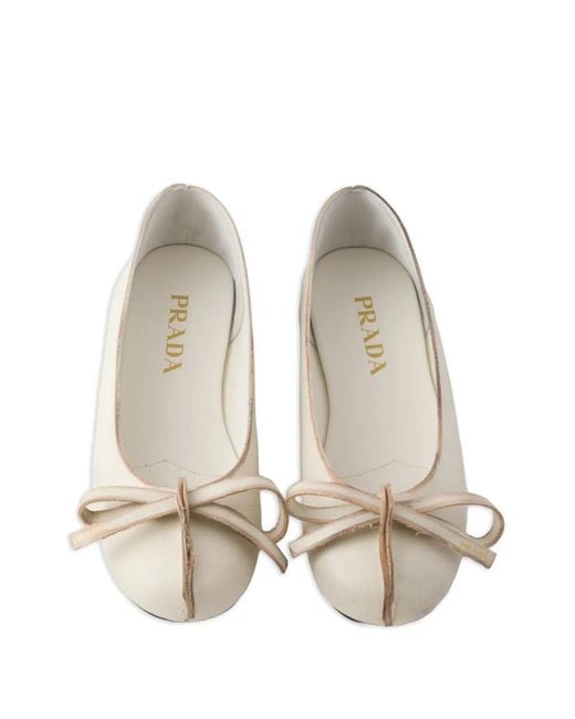 Prada White Bow-Embellished Leather Ballet Flats