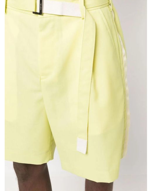Sacai Yellow Belted-Waist Bermuda Shorts for men