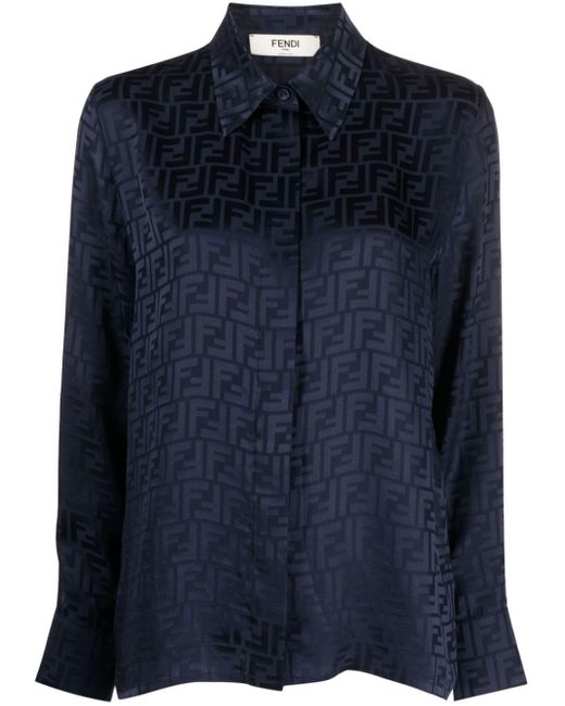 Fendi モノグラム シルクシャツ Blue