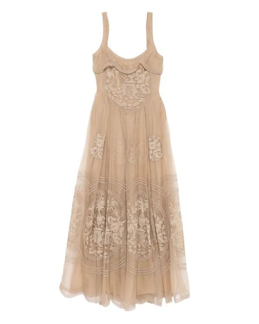Elie Saab Natural Embroidered Organza Long Dress