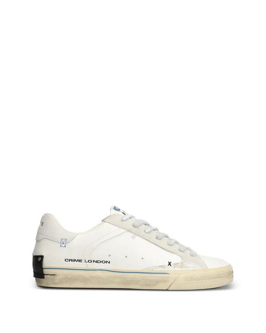 Crime London White Logo-Print Leather Sneakers for men