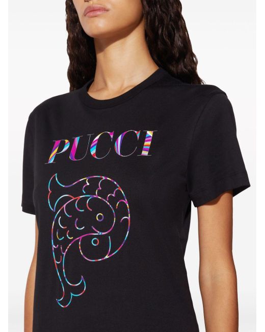 Emilio Pucci Black T-Shirt mit Logo-Print