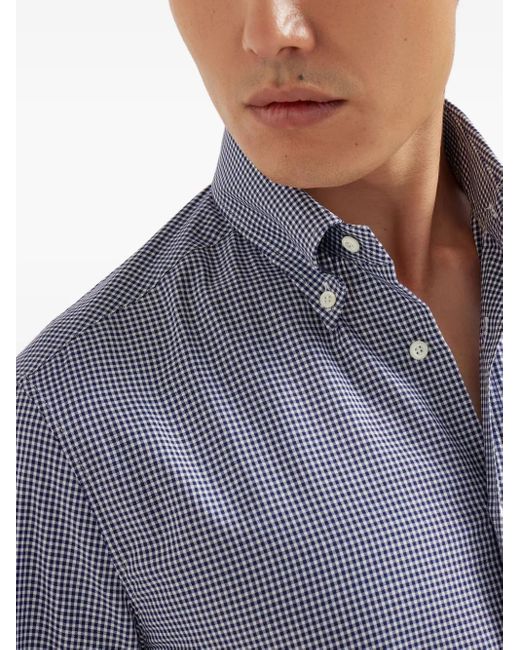 Brunello Cucinelli Blue Button-Down Collar Shirt for men