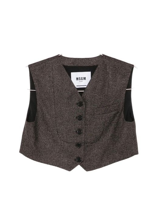 MSGM Black Cropped Button-Up Waistcoat