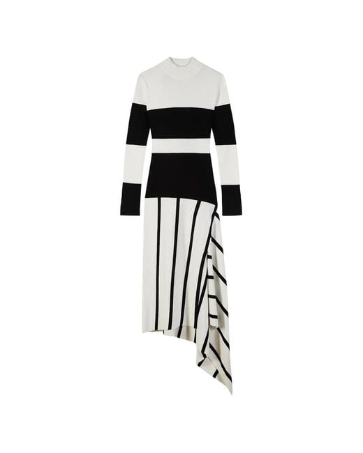 Patrizia Pepe Black Striped Asymmetric Maxi Dress