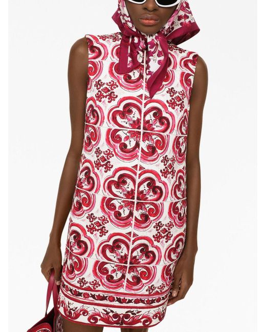 Dolce & Gabbana Red Maiolica Print A-line Minidress