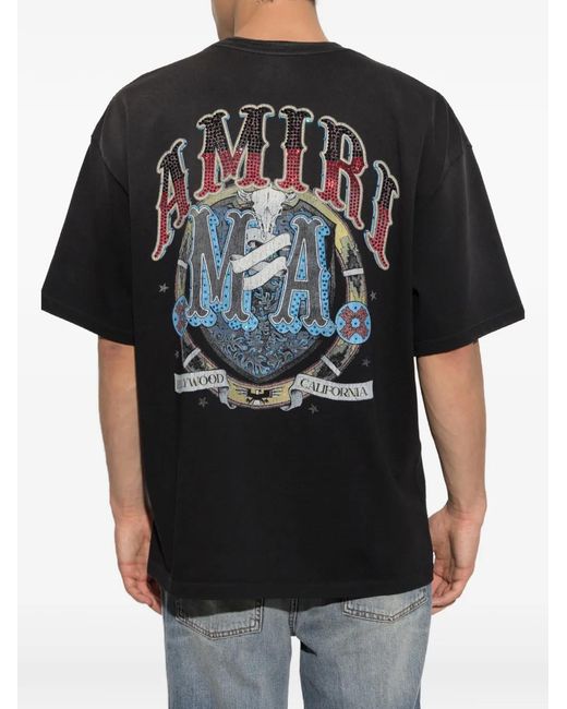 Amiri Black Crystal-Embellished Logo-Print T-Shirt for men