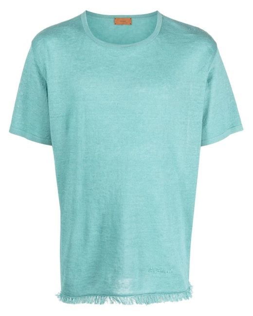 Alanui Blue Fine-Knit Linen T-Shirt for men
