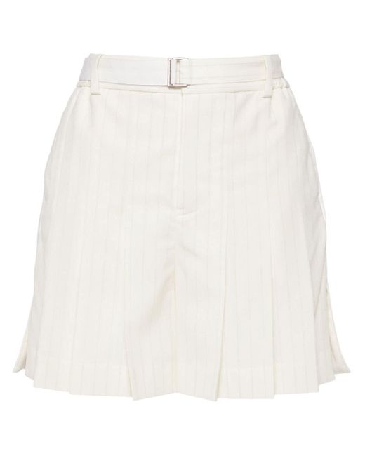 Sacai White Pinstripe Pleated Tailored Shorts