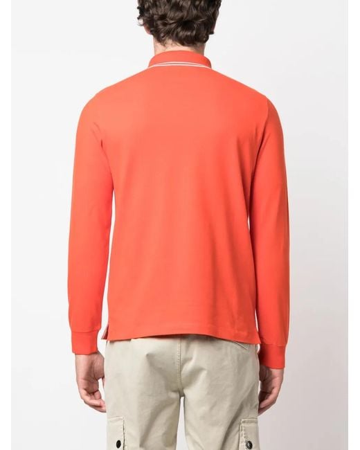 Stone Island Orange Logo-Patch Cotton Polo Shirt for men