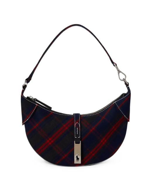 Polo Ralph Lauren Blue Tartan-Pattern Shoulder Bag