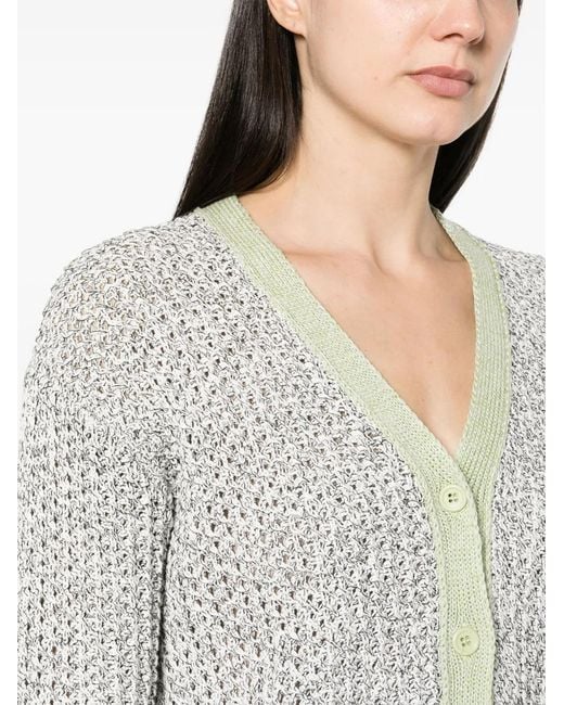 Fabiana Filippi Gray Contrasting-Trim Open-Knit Cardigan