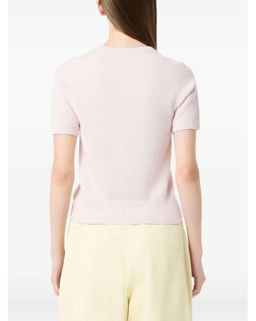 Blumarine Pink Logo-Embroidered Round-Neck T-Shirt