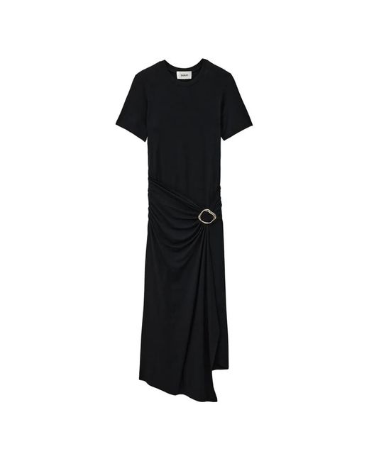 Ba&sh Black Galtea Buckled Draped Midi Dress