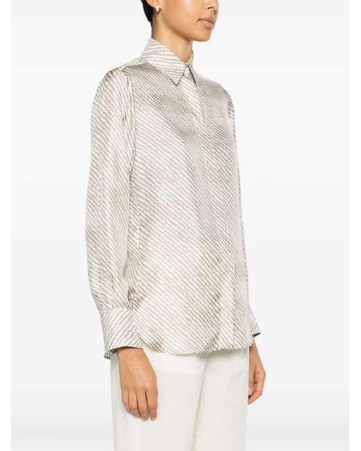 Kiton Natural Abstract-Print Tied Silk Shirt