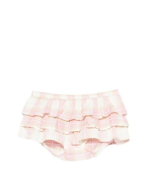 GIMAGUAS Pink Jardin Plaid-Patern Ruffled Shorts
