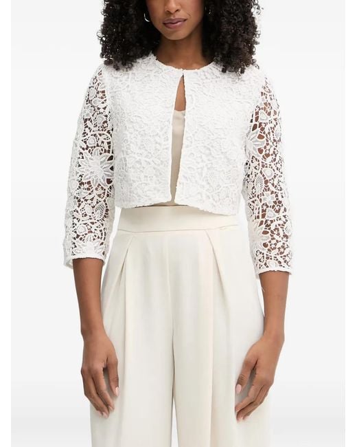 Morgan White Lace-Overlay Cropped Jacket
