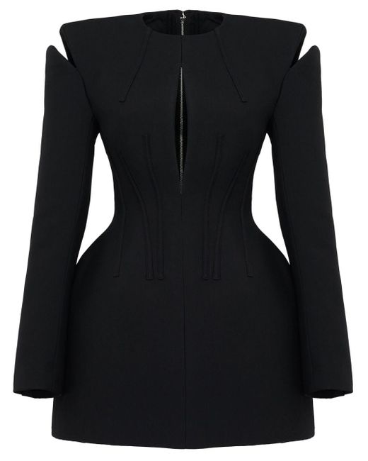 Alexander McQueen Black Lace-up Wool Mini Dress