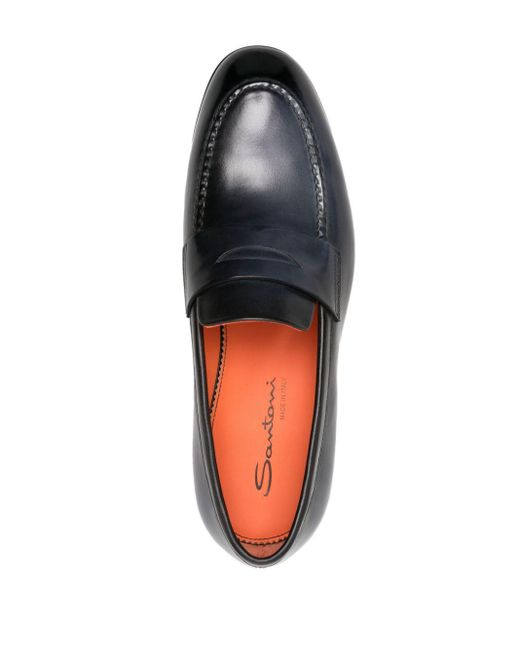 Santoni Black Faded Leather Penny Loafers for men