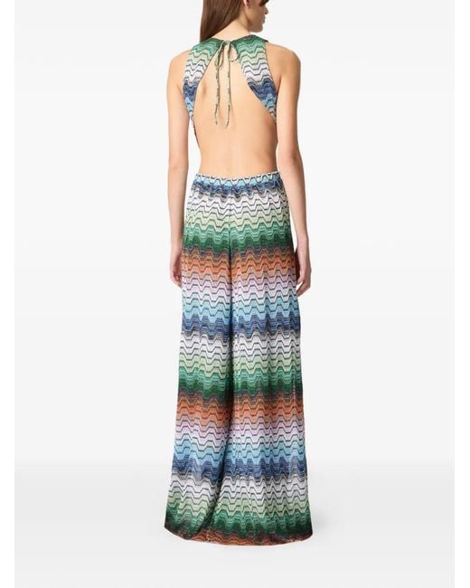 Missoni Blue Long Jumpsuit With Greek Motif