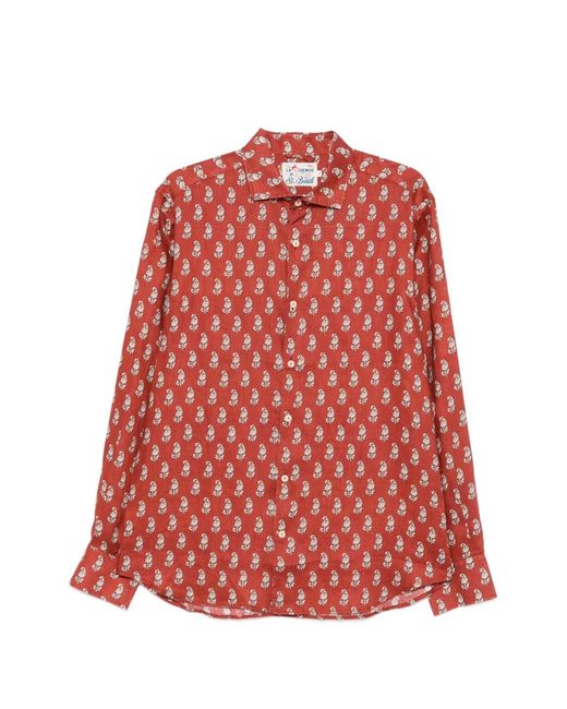 Mc2 Saint Barth Red Pamplona Floral-Print Linen Shirt for men