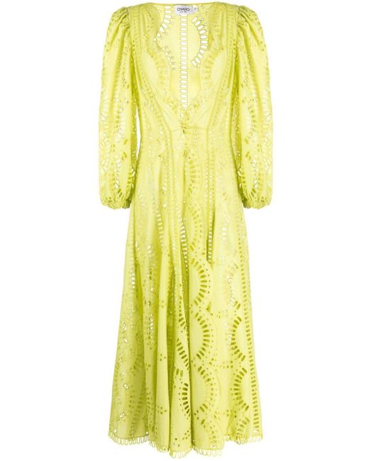 Charo Ruiz Yellow Kelyk Embroidered Dress