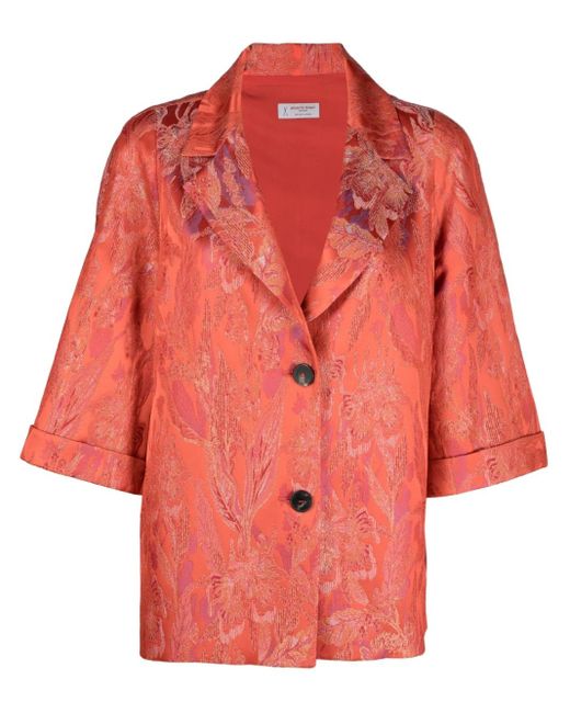 Alberto Biani Red Floral-embroidery Crop-sleeve Blazer