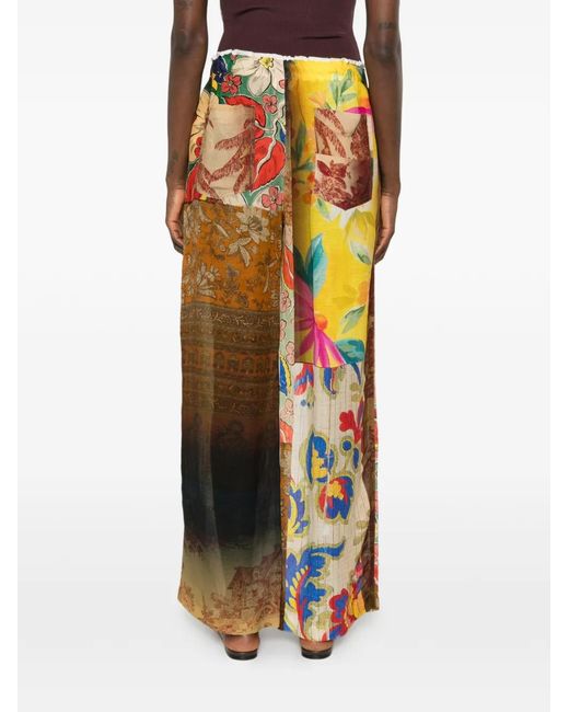 120% Lino White Printed Palazzo Pants
