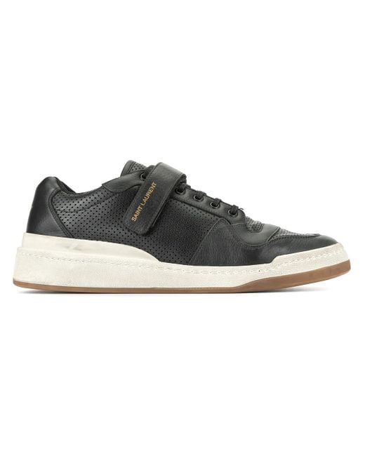 Saint Laurent Black Ysl Sl24 Sneaker In Used-look Leather for men