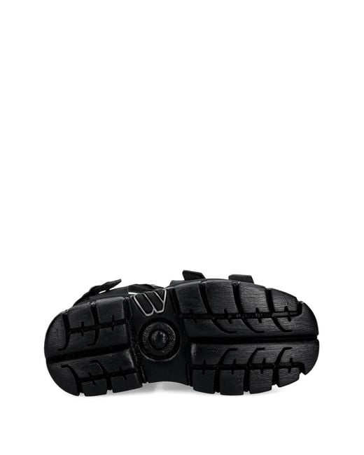 New Rock Black Buckle-Strap Sandals