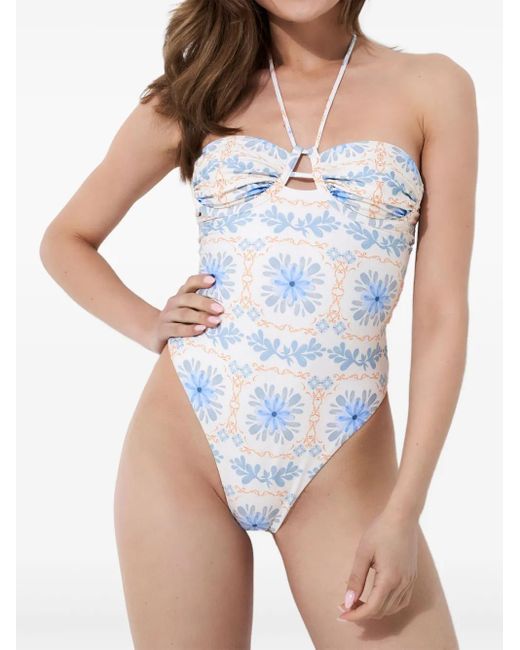 Agua Bendita White Maillot De Bain À Fleurs