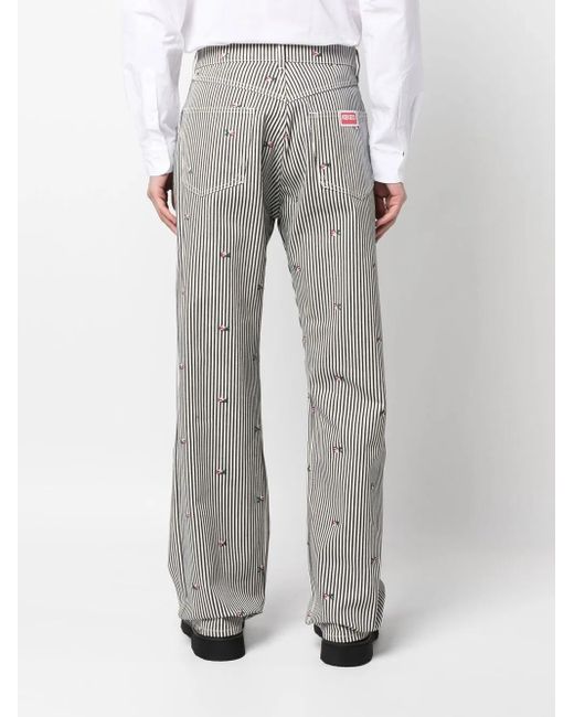 KENZO Gray Floral-Print Straight-Leg Jeans for men