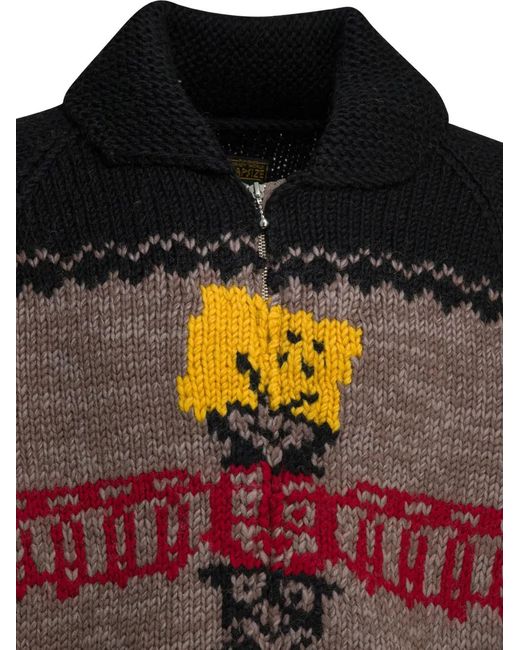 Kapital Brown Patterned Zip-Up Cardigan for men