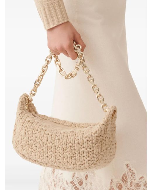 Fabiana Filippi Natural Chain-Strap Knitted Shoulder Bag