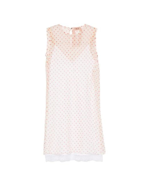 N°21 White Robe Courte Bordée De Dentelle À Pois