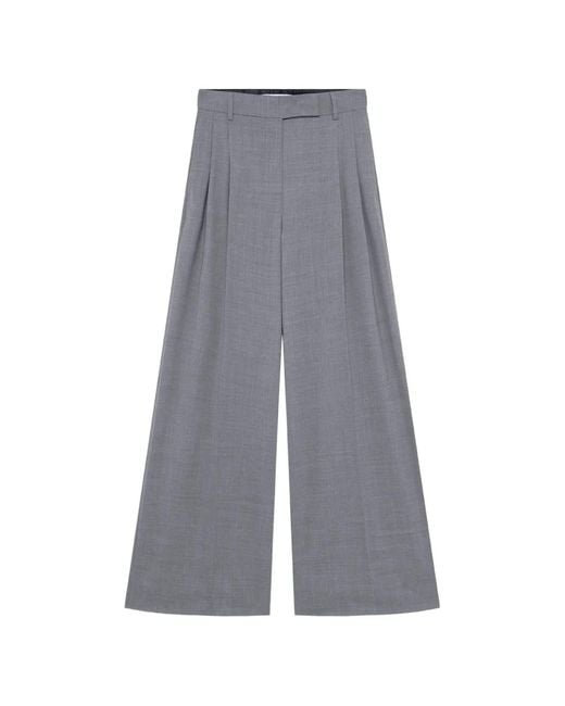 MSGM Gray Pleated Wide-Leg Trousers