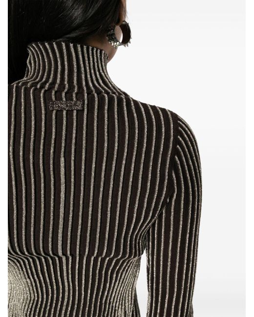 Jean Paul Gaultier Black Metallic-striped Wool-blend Jumper