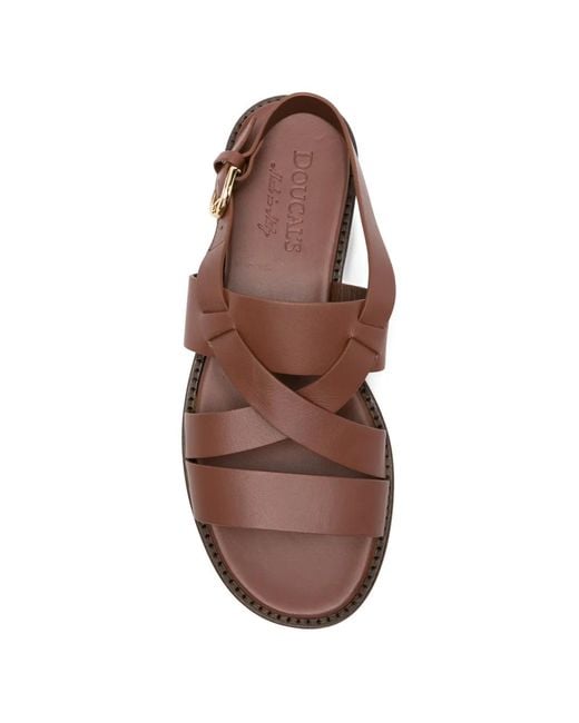 Doucal's Brown Crossover-Strap Leather Flat Sandals