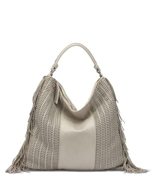 Reptile's House Gray Large Vasia Fringed Woven Shoulder Bag