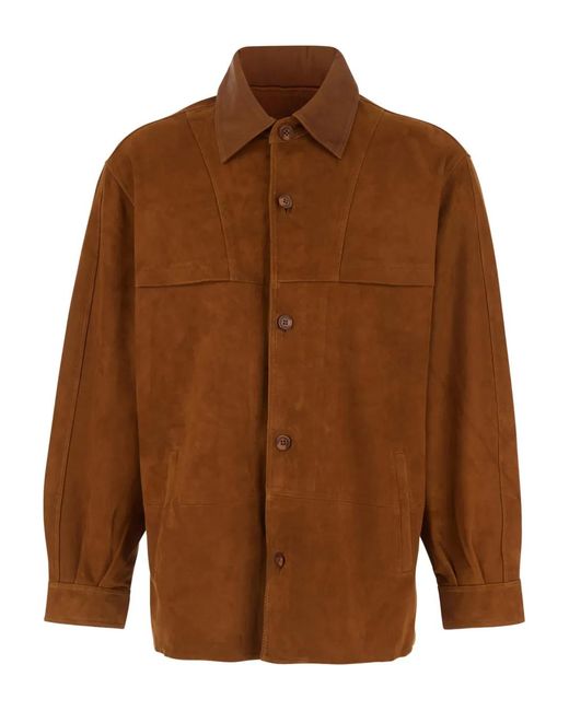 sunflower Brown Buttoned Leather Shirt for men
