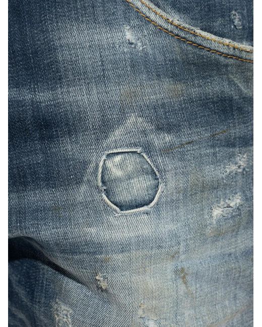 DSquared² Blue Stretch-Cotton Slim-Fit Distressed Jeans for men