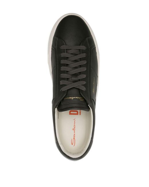 Santoni Gray Logo-print Contrasting-sole Leather Sneakers for men